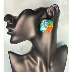 Avon Vintage 1987 Pierced Earrings "Tropical Beauty'  Square Plastic